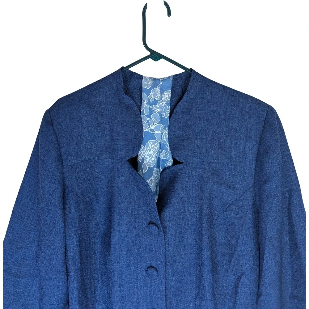 Leslie Fay Blazer Womens 20WP Blue 3/4 Sleeve Button Front Scarf Included NWT AC
